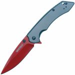 Assisted Open Folding Pocket Knife with Grey handle and Red Blade